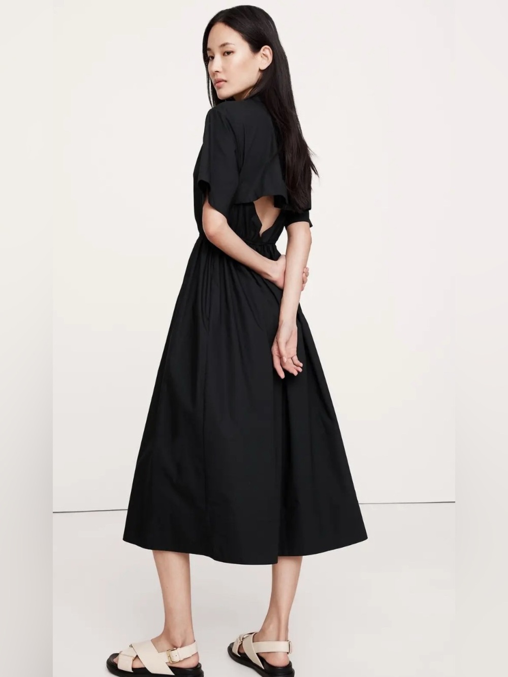 BANANA REPUBLIC COTTON POPLIN OPEN-BACK SHIRT DRESS